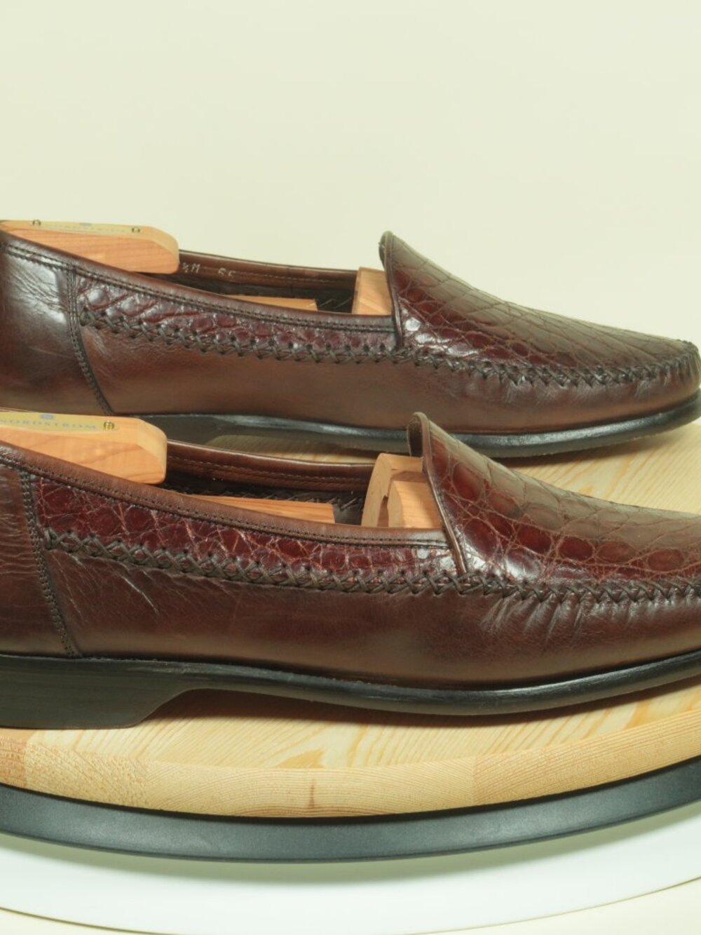 Vintage Bragano Crocodile Vamp Leather Loafers Shoes Mens 8.5M Brown Moc Toe - Picture 5 of 9
